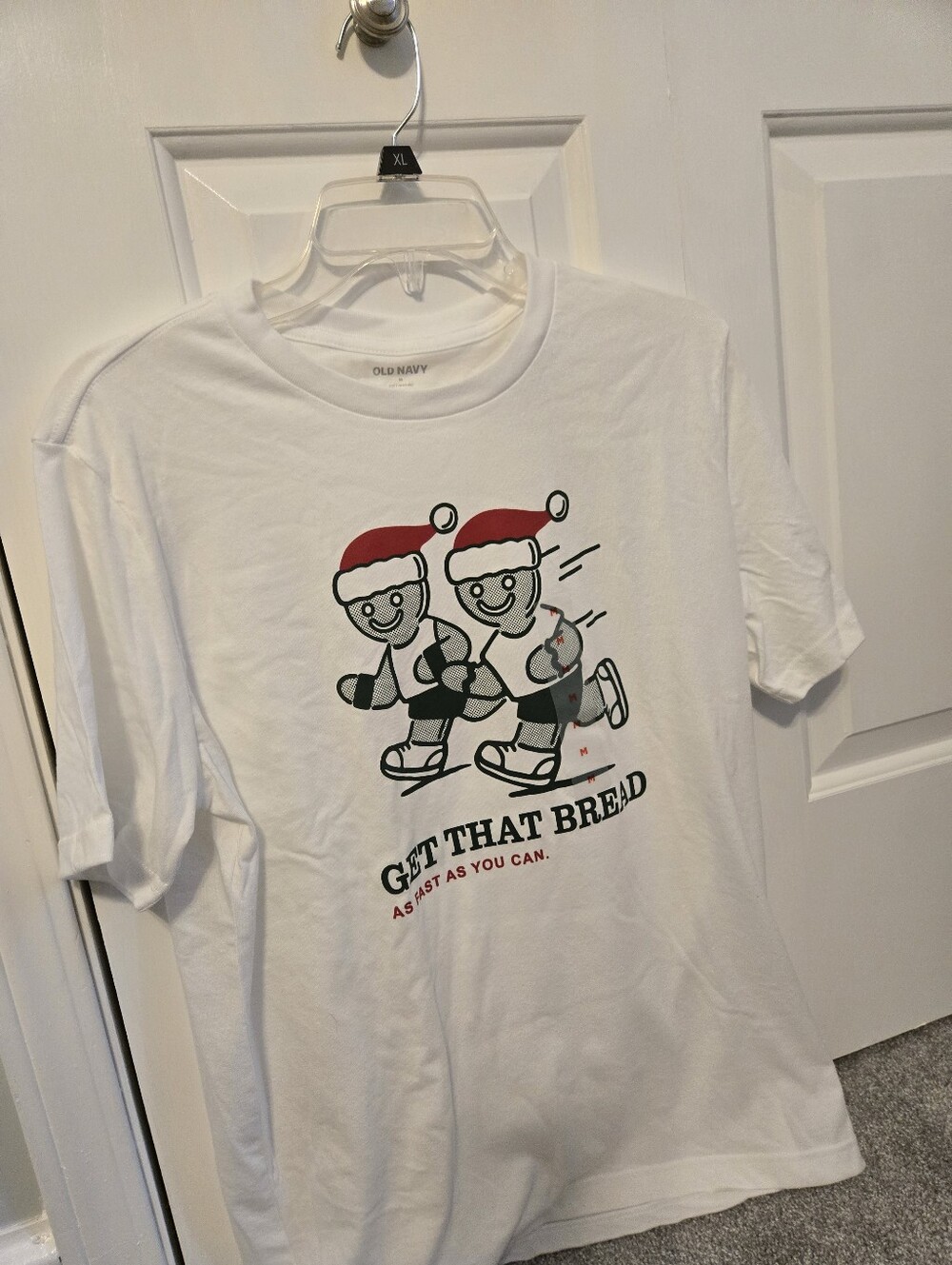 Old Navy White Graphic Tee " Get That Bread As Fast As You Can"